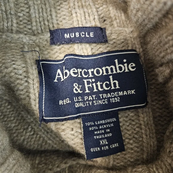 Abercrombie Fitch Heavy Lambswool Sweater XXL Tan Brown Chunky Knit Pullover - Picture 9 of 11